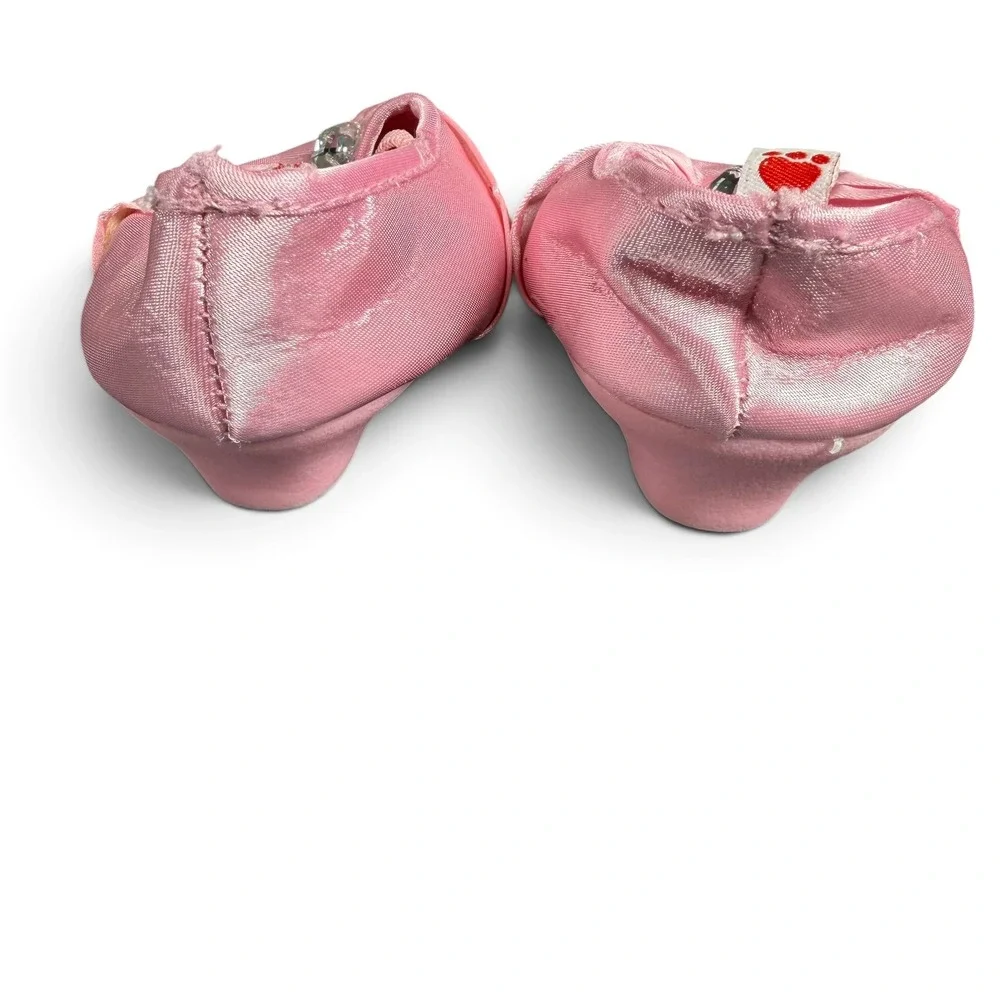Build A Bear Pink Satin Heart Rhinestone Dress Shoes Plush Accessory